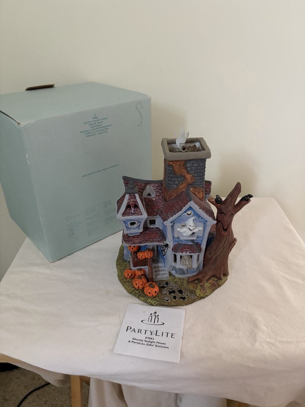 PartyLite Haunted Halloween Tealight Candle House P7862 Retired Boxed Ghost